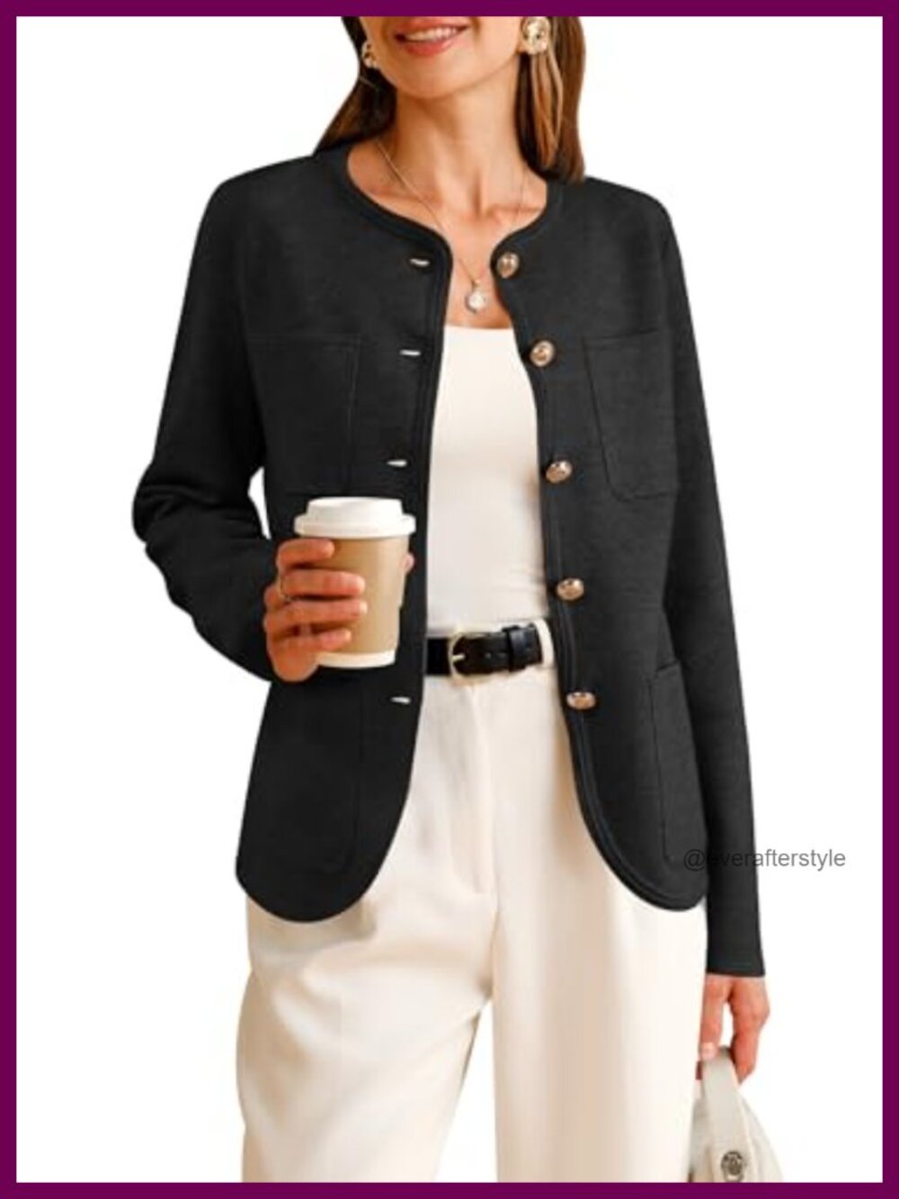 Wool Blend Collarless Blazer Button Front Business Casual Cardigan